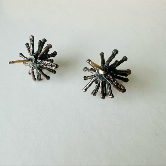 14k Vintage Sandra “Sandy” Baker Abstract Modernist Burst Urchin Earrings Silver - Picture 2 of 9